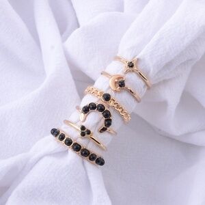 *FERN* 6-Pc Gold x Black Moon Fashion Ring Set